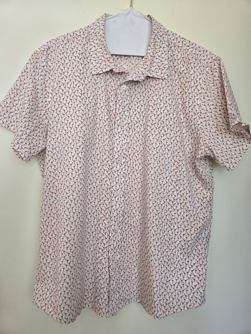 Slate & Stone White Short-Sleeve Button-Down Shirt with Red Micro Print